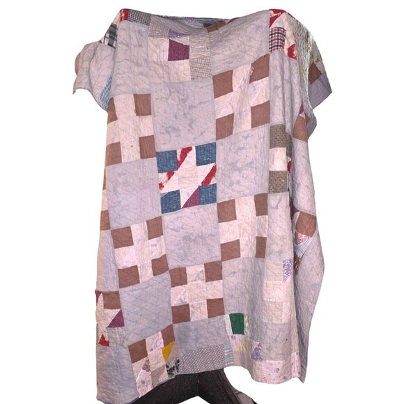 Antique Quilt Handmade Patchwork 70"x66" Multicolor Geometric Design Cotton READ - Picture 1 of 16